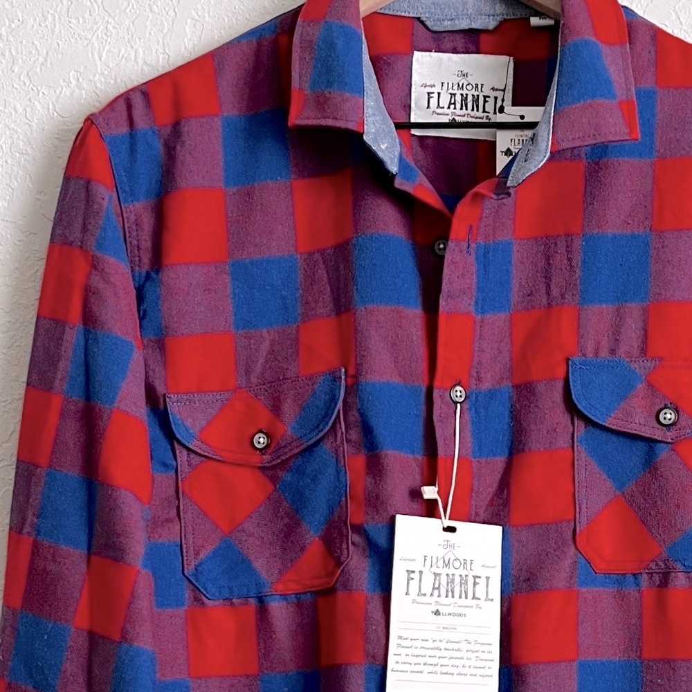 TALLWOODS The Filmore Flannel Buffalo Check Flannel Shirt Red Blue Button M NWT - Picture 2 of 8